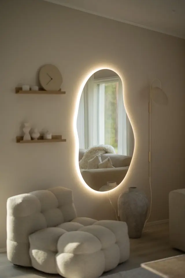 Stewehome Ασύμμετρος καθρέφτης μπάνιου με LED φωτισμό 35x60 cm