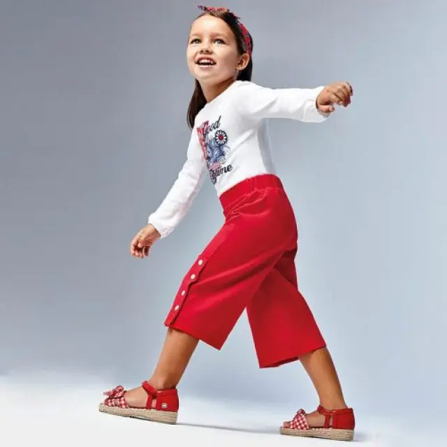 Mini 2 έως 10 ετών Παντελόνι culotte κουμπιά κόκκινο - 7Ε 2