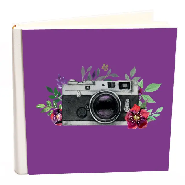 Άλμπουμ Δερματίνης συλλογής my album ,camera vintage purple, άλμπουμ με ριζόχαρτο 35x35cm .Σε κουτί φύλαξης