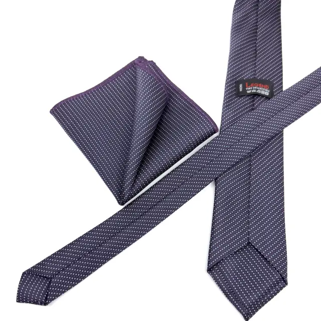 Γραβάτα Microfiber σε Μωβ Μοτίβο Σετ με Μαντηλάκι 3