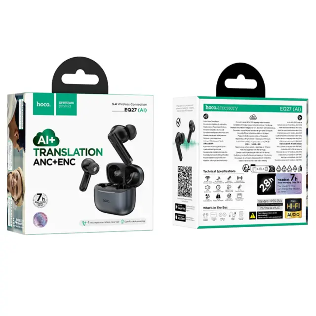 Wireless Hands Free Hoco EQ27 Fun ANC+ENC v5.4 320mAh 7 Ώρες Λειτουργίας και AI Μετάφραση σε 134 Γλώσσες Μαύρα 2