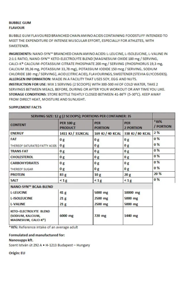 Nanosupps Amino Acid BCAA Nano Bubblegum, 420 g 2