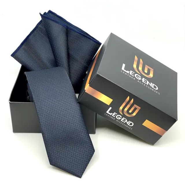 Μπλε Γραβάτα Microfiber Ζακάρ Σετ με Μαντήλι 3