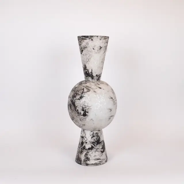 Βάζο μεταλλικό μωσαϊκό λευκό αντικέ 25x25x66cm Eurolamp 819-01073
