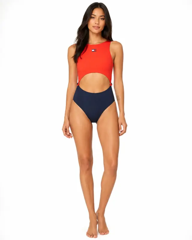 Tommy Hilfiger Cut Out Ολόσωμο Μαγιό Κόκκινο Navy Μπλε - L 2