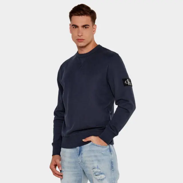 Calvin Klein - Badge Ανδρικό Φούτερ Regular Fit J30J323426-CGE Μπλε Σκούρο - 2XL