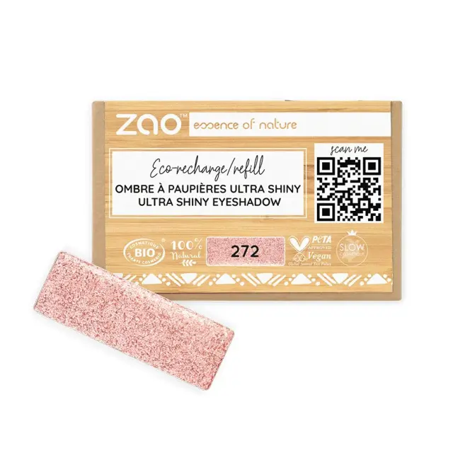 Zao Organic Eyeshadow Rectangle Ultra Shiny Refill - Βιολογική Ultra Shiny Σκιά Ματιών (Ανταλλακτικό) - Zao 272 Fairy pink