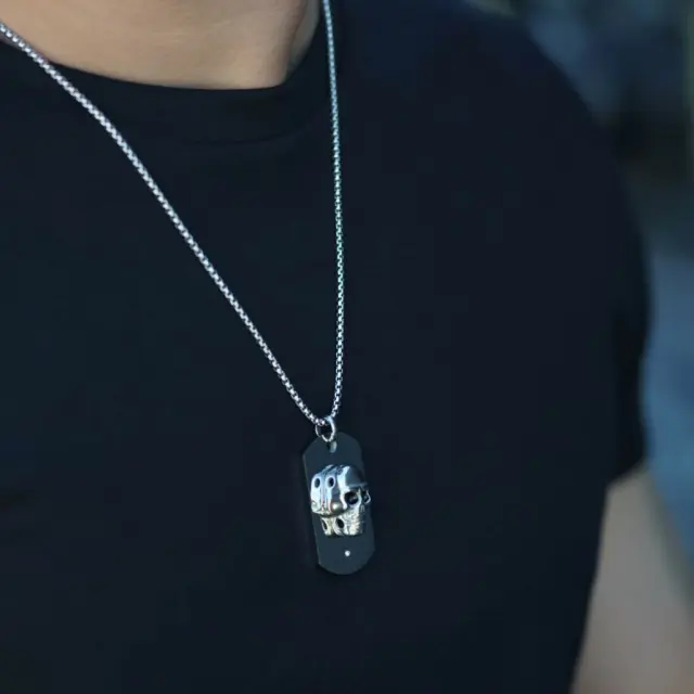 Ghetto Hip Hop Skull ID SS Zircon Pendant Necklace 2