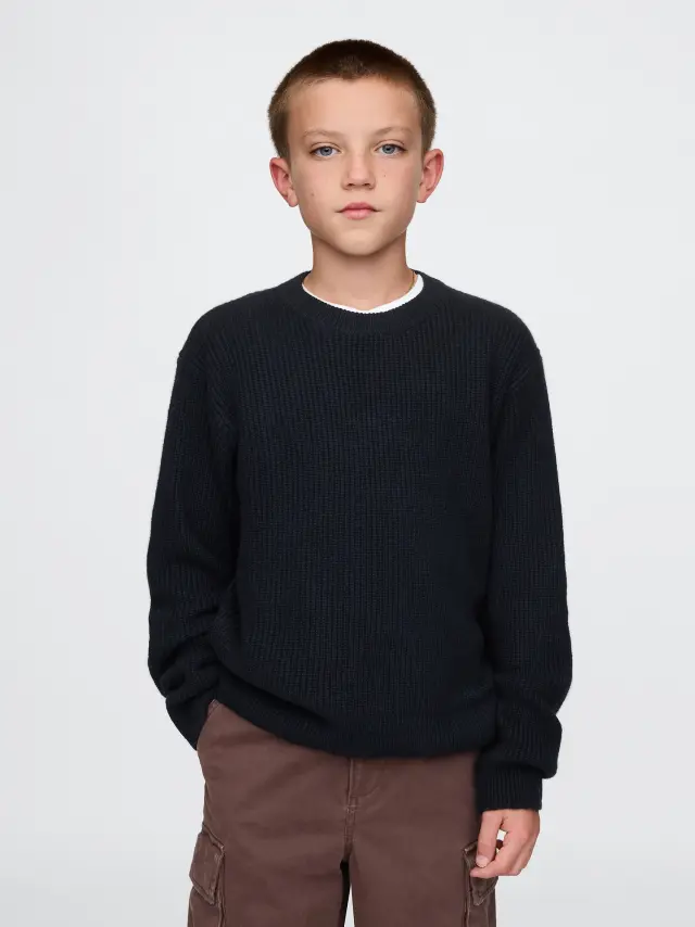 Μαύρο CashSoft Rib Crewneck Πουλόβερ true black