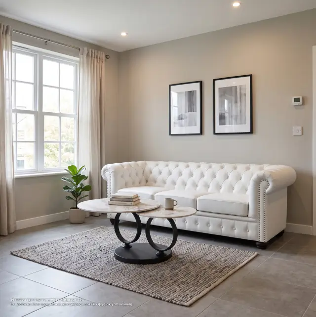 Καναπές 3θέσιος T.CHESTERFIELD τεχνόδερμα λευκό ματ 208x90x73 εκ. 2