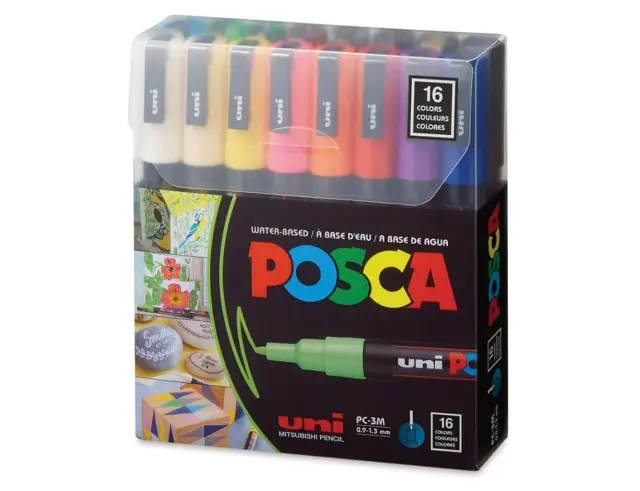 Μαρκαδόροι Σχεδίου Uni Posca PC-3M με πάχος μύτης 0.9-1.3mm - 16 τεμάχιαPC-3M/16P