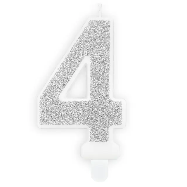 PartyDeco Κερί Γενεθλίων - Νο.4 - Ασημί 2