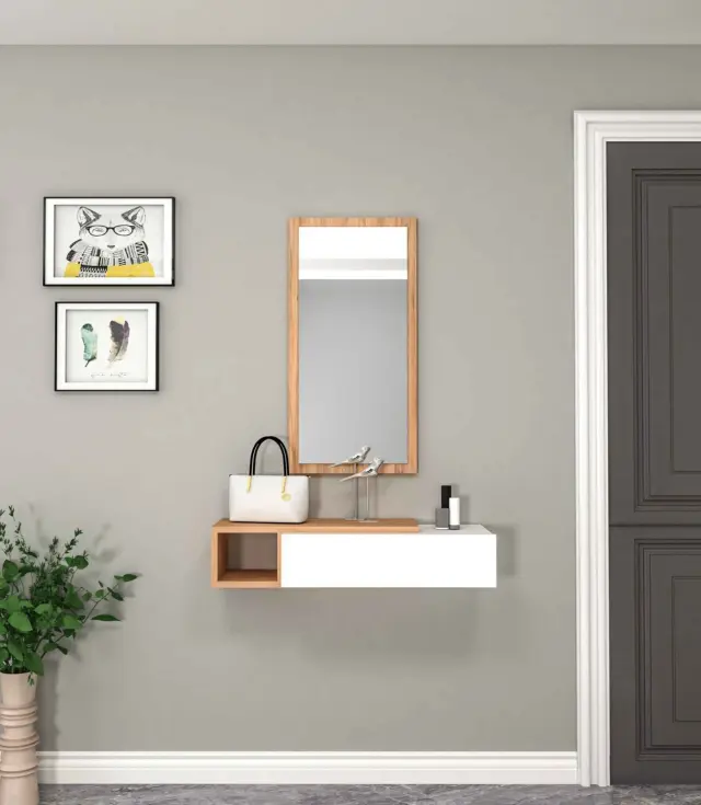 Stewehome Μοντέρνα Δίχρωμη MDF Κονσόλα Εισόδου με Καθρέπτη 82x29.6x15.8 cm