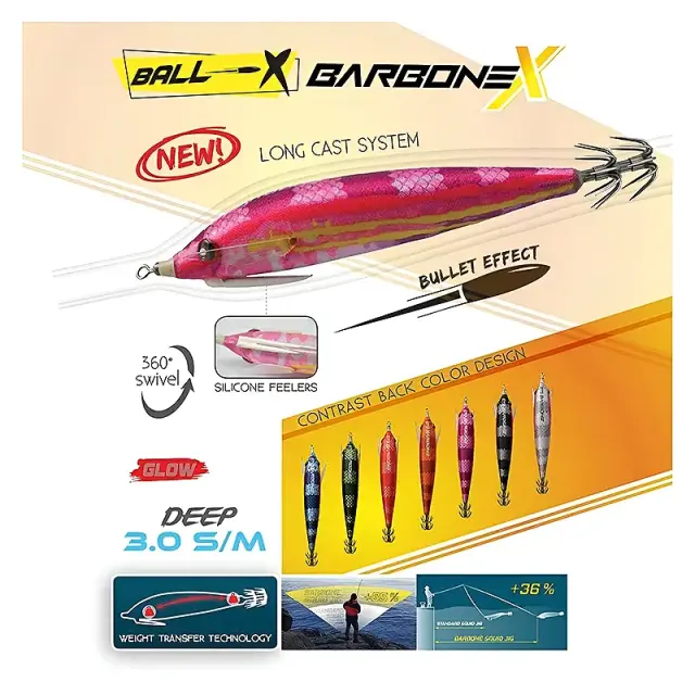 Καλαμαριέρα DTD Ball-Barbone X 3.0 – Red Glow Egi για Μεγάλες Αποστάσεις Pink 2