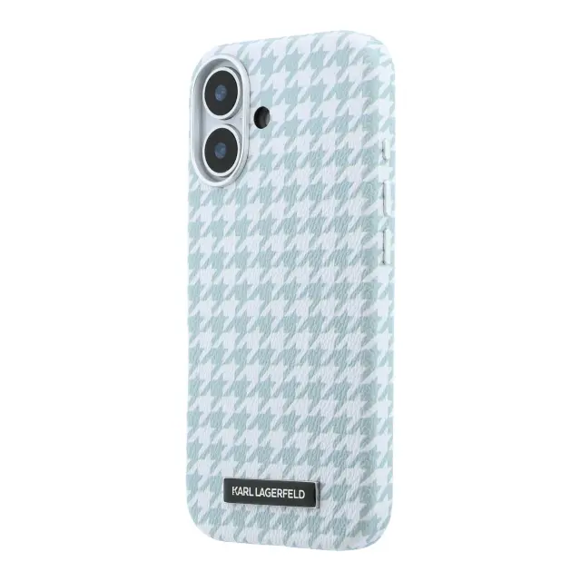 Karl Lagerfeld PU Houndstooth Resin Plate MagSafe Case for iPhone 17 Blue 2