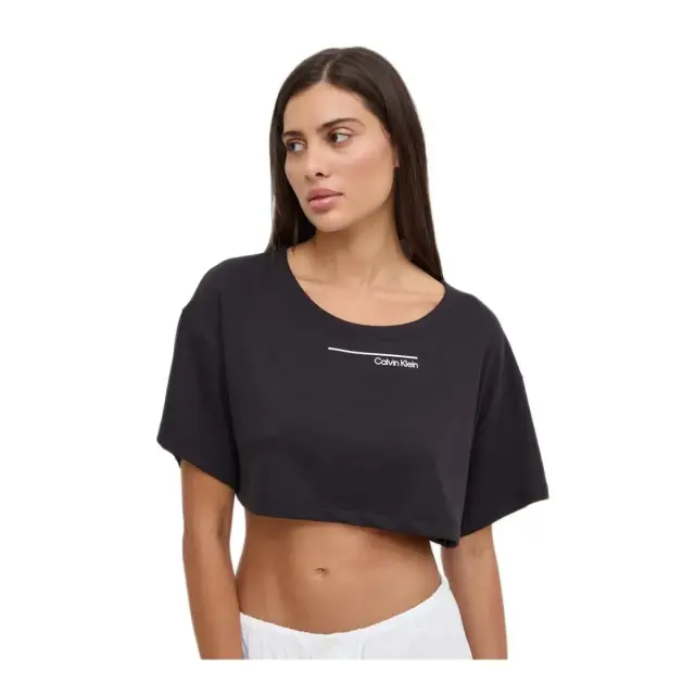 Calvin Klein Γυναικείο Μπλουζάκι Crop-Top Box Fit CK Meta Legacy, Χρώμα Μαύρο - S