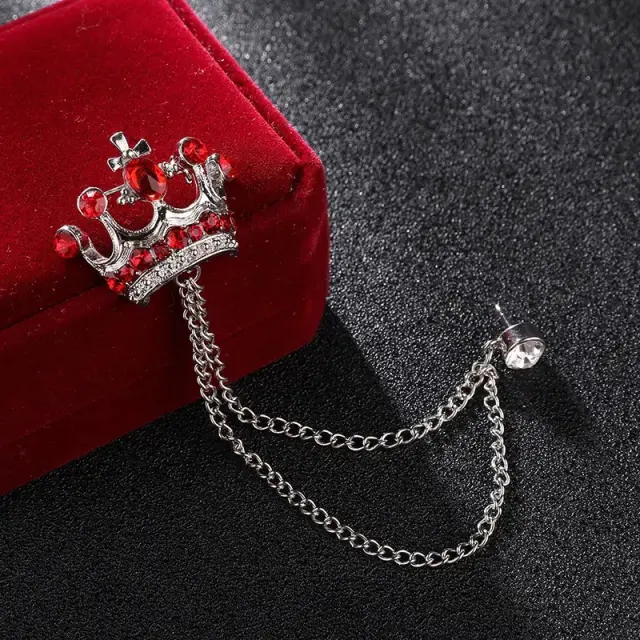 Ασημί Καρφίτσα Πέτου Crown με Κόκκινο Κρύσταλλο