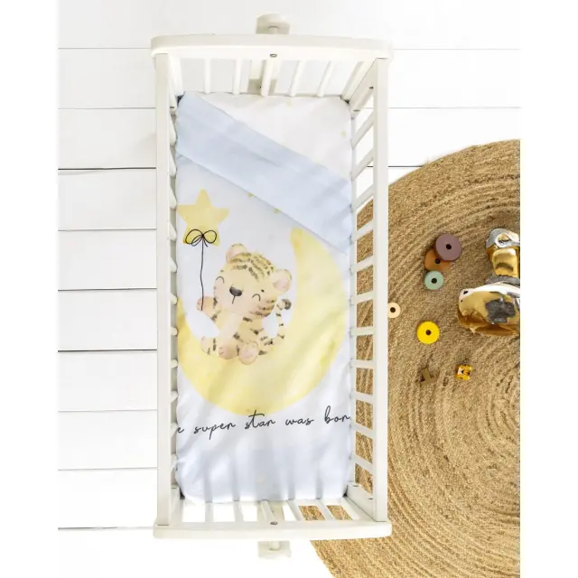 Σετ 2 Τεμ Σεντόνια Λίκνου 70x110 Nima Tiggy White-Ciel 100% βαμβακερόΧωρίς Λάστιχο