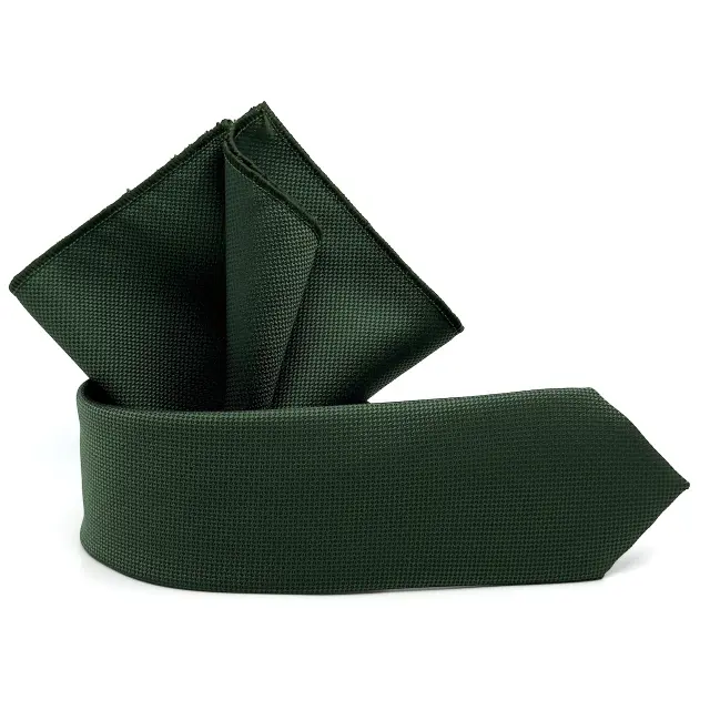 Λαδί Γραβάτα Oxford 6,5 cm με Ασορτί Μαντήλι 2
