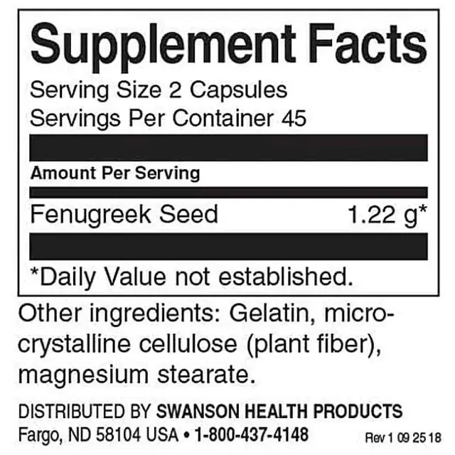 Swanson Fenugreek Seed 610mg 90 Caps (087614113357) 2