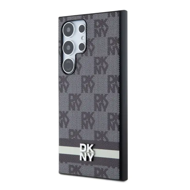 DKNY PU Leather Checkered Pattern and Stripe Case for Samsung Galaxy S24 Ultra Black 3