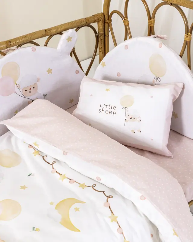 Σετ Σεντόνια Κούνιας 120x170 Nima Little Sheep White-Pink 100% βαμβακερόΧωρίς Λάστιχο 2