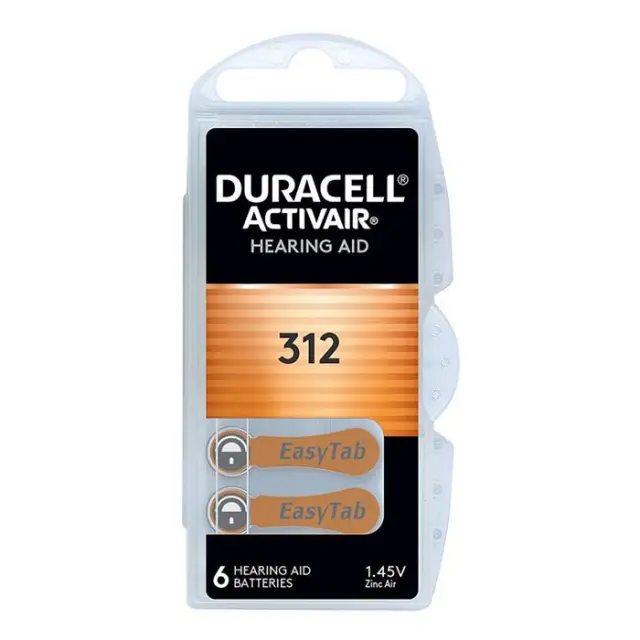 Μπαταρία ακουστικών βαρηκοΐας Duracell ActivAir 312 1.45V, σε blister 6 μπαταριών.