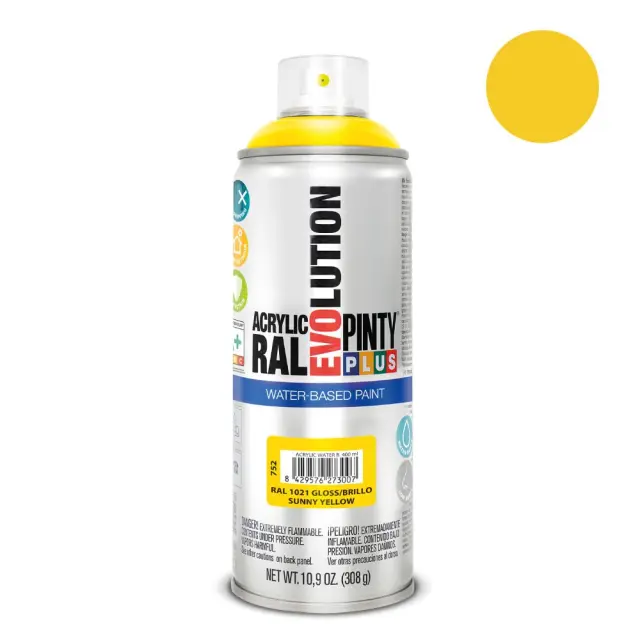 Pinty Plus Evolution Water-Based Gloss Σπρέι βαφής ακρυλικό με βάση το νερό 400ml Sunny Yellow / RAL 1021