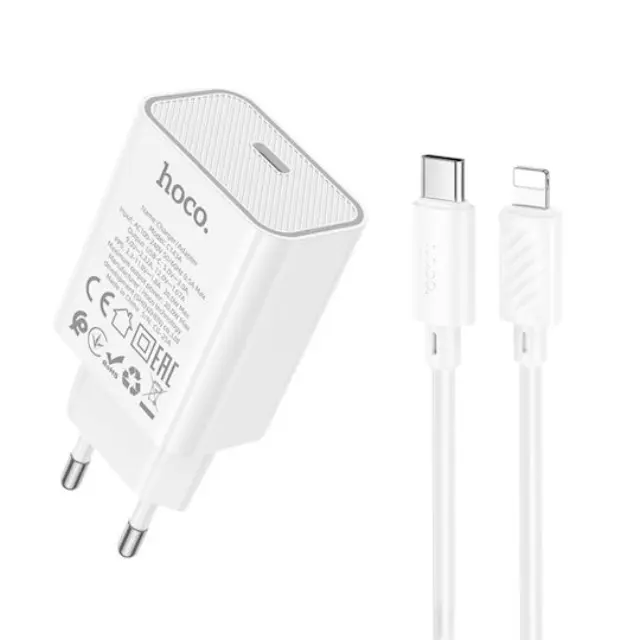 Hoco Φορτιστής με Θύρα USB-C και Καλώδιο USB-C σε Lightning & 20W Λευκός (C143A) 2