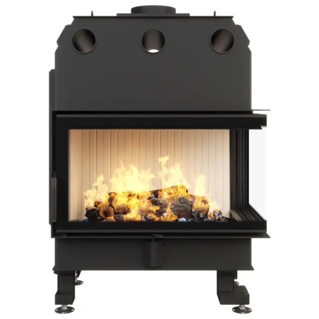 Ενεργειακό Τζάκι Ξύλου Γωνιακό 17.0kW Energy 85х50x47R ECO - Saven Χρώμα κεραμικής επένδυσης Λευκό 3
