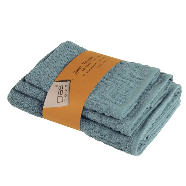 Σετ 3Τεμ Πετσέτες 30x50-50x90-70x140 550gsm Best Das Home 0882 Blue 95% Βαμβάκι-5% Πολυέστερ