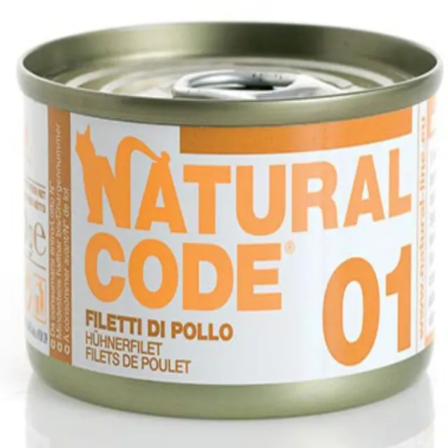 Natural Code 01 Υγρή Τροφή Κονσέρβα Ενήλικης Γάτας με Φιλέτο Κοτόπουλο 85gr