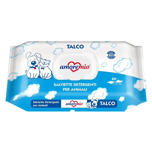 Amoremio Talc Υγρά Μαντηλάκια Καθαρισμού για Σώμα & Πατούσες 40τμχ 30x20cm