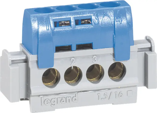 IP 2X terminal block - neutral (blue) - 4 x 1.5 to 16² - L. 47 mm