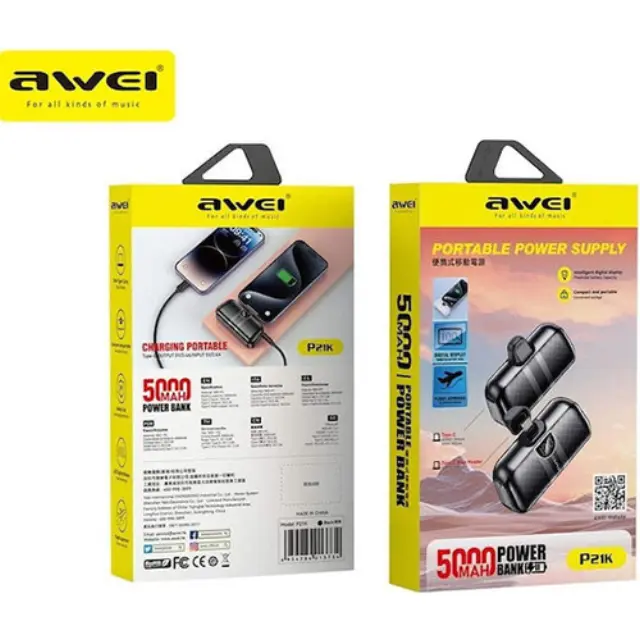 Awei P21K Type-C Power Bank 5000mAh Μαύρο 2