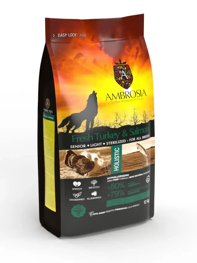 Ambrosia Fresh Turkey & Salmon Senior, Light & Sterilized για Ηλικιωμένα ή Υπέρβαρα 12kg 3