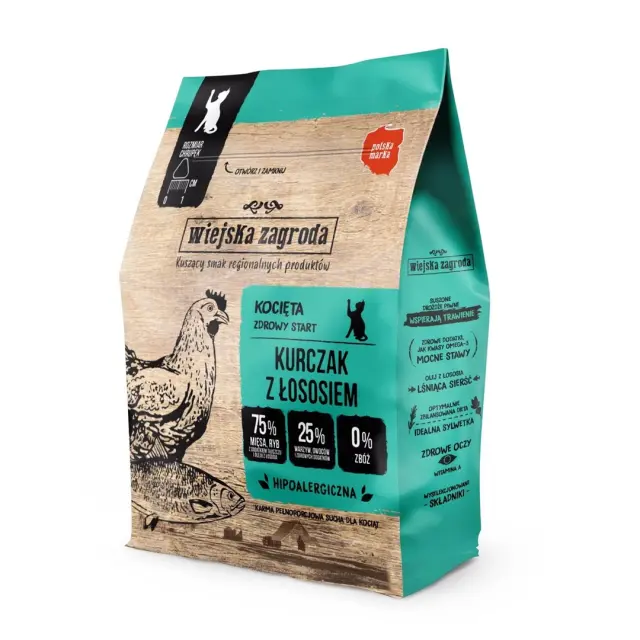 WIEJSKA ZAGRODA Chicken with salmon - dry cat food - 400g