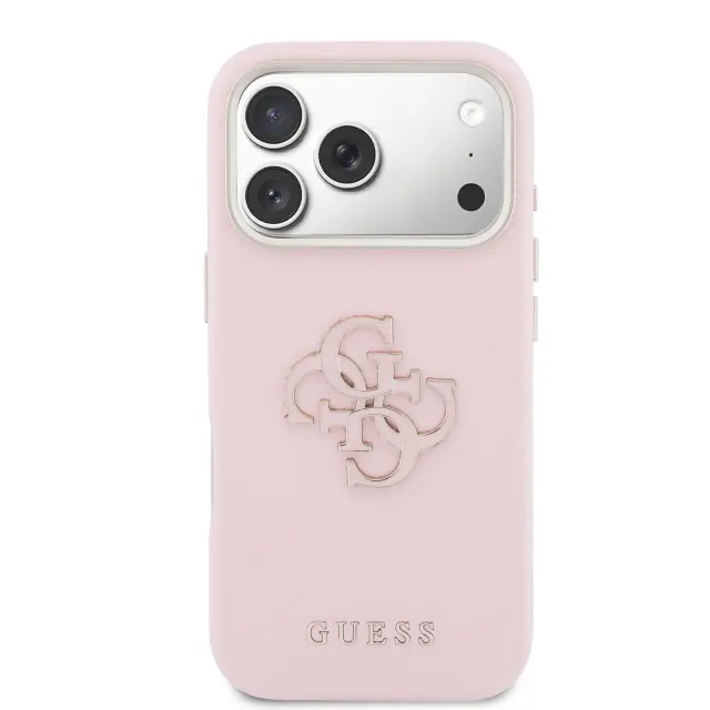Guess PU Grained 4G Resin Metal Logo Case for iPhone 17 Pro Max Pink 3