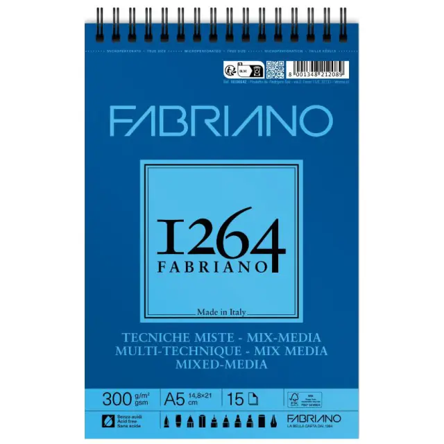 Μπλοκ Fabriano 1264 Mix Media 300g/m² - A5 14.8x21cm - 15 Φύλλα
