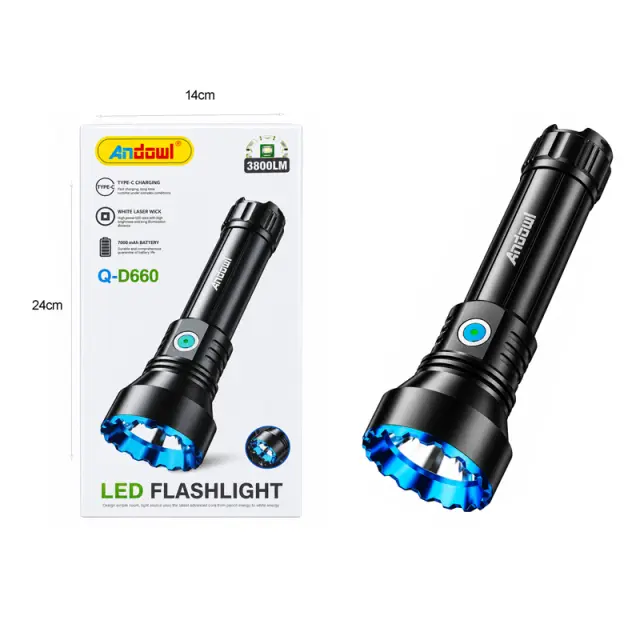 Andowl Επαναφορτιζόμενος Φακός LED 3800lm 7000K με Μπαταρία 7000mAh Q-D660 - Rechargeable LED Flashlight 3800lm 7000K 7000mAh 0751297 3