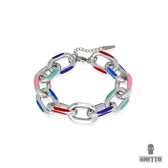 Ghetto Multicolor Acrylic Silver Chain Bracelet