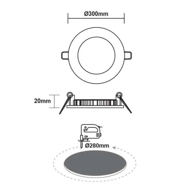 LED ΠΑΝΕΛ ΧΩΝΕΥΤΟ 230V AC 23W 3000K 2050LM Ra80 Φ298mm ΛΕΥΚΟ ΣΤΡΟΓΓΥΛΟ / PENU2330RW 2