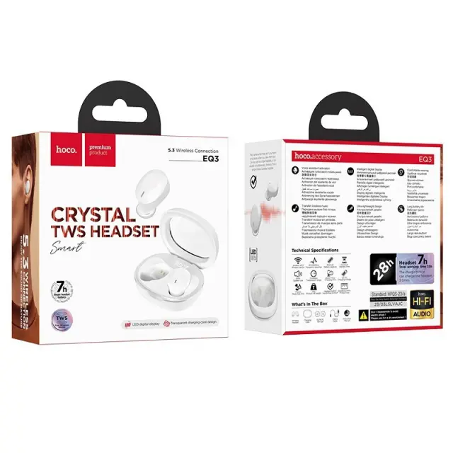 Hoco In-ear Bluetooth Handsfree Ακουστικά με Θήκη Φόρτισης Άσπρα EQ3 3