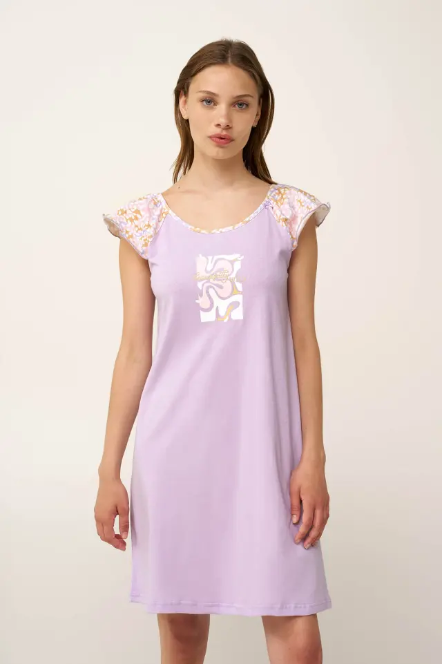 Βαμβακερό Νυχτικό με Βολάν Vamp 24303 LILLA PASTEL