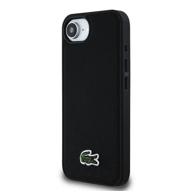 Lacoste Iconic Petit Pique Woven Logo MagSafe Case for iPhone 16e/17e Black 2