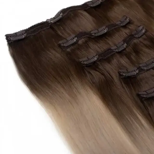 SEAMLESS1 HAIR EXTENSIONS ΤΡΕΣΑ ΜΕ ΚΛΙΠ 5 ΚΟΜΜΑΤΙΑ COFFEE N CREAM 55ΕΚ 2