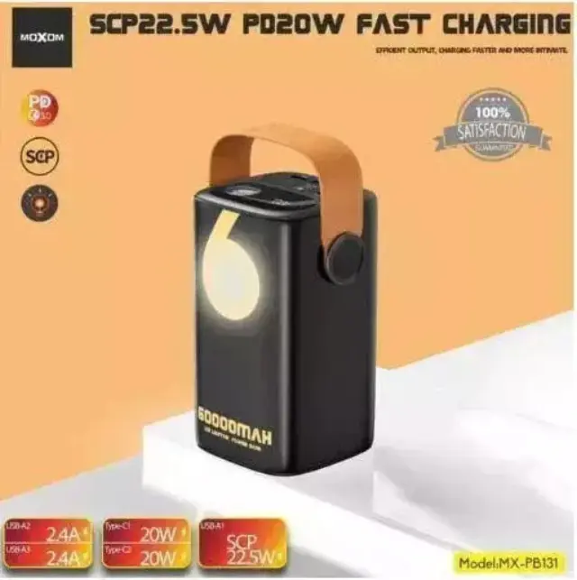 Moxom MX-PB131 Power Bank 60000mAh 22.5W με 3 Θύρες USB-A και 2 Θύρες USB-C Μαύρο 3