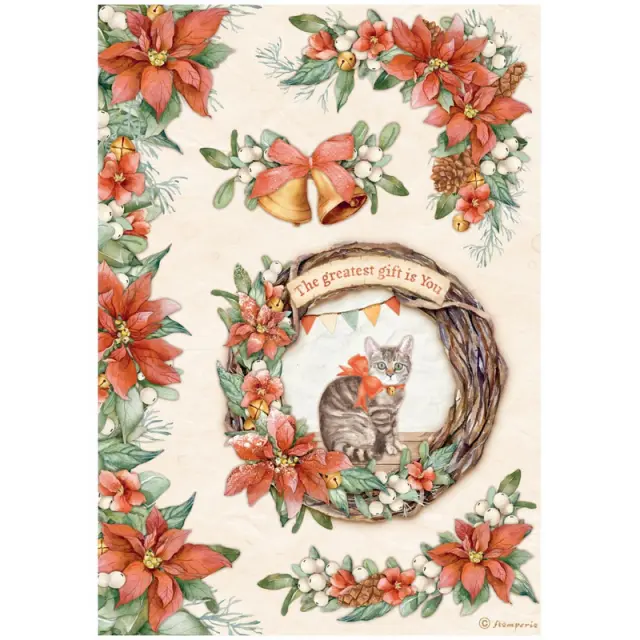 Ριζόχαρτο decoupage χριστουγεννιάτικο Stamperia 21x29cm, All Around Christmas Garland with cat