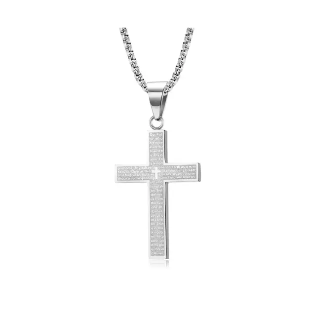 Ανδρικό Κολιέ Σταυρός Our Father Ασημί