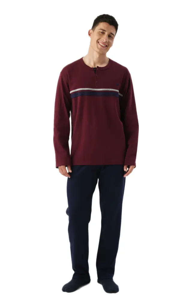 Minerva ανδρική χειμερινή πυζάμα Bull Stripes Punto Di Roma 90-71485-753-1